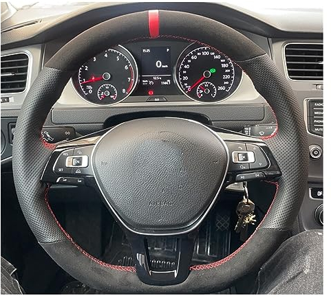 lenkradhülle Für VW für Golf 7 Mk7 für Polo für Jetta für Passat B8 handgenähte Leder-Wildleder-Lenkradabdeckung Auto Lenkradbezug (Farbe : Style 7)