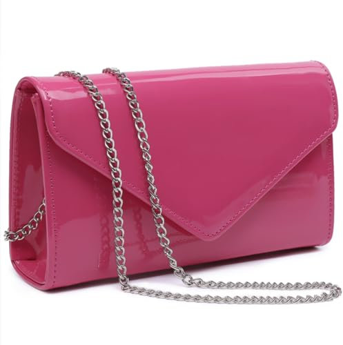 Dasein Sacs de soirée à paillettes pour femmes, pochettes formelles, sacs à main de mariage, fête, sac à main habillé pour cocktail, bal de fin d'année, Cuir 1 verni Fuchsia