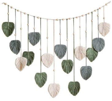 DONGKER Makramee Blatt Wandbehang, Fransengirlande Wandteppich, 120x75 cm, Boho Dekor Tapisserie fur Kinderzimmer, Wohnzimmer, Schlafzimmer, Hintergrund, Schicke Dekoration