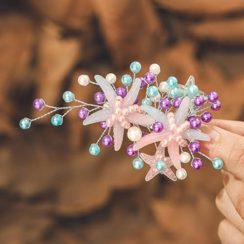 IYOU Nupcial Boda Pinzas para el pelo Azul Estrella de mar Pieza de pelo Perla Bares Novia Dama de Honor Accesorios para el cabello para Mujeres y Niñas
