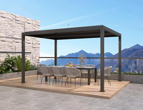 PURPLE LEAF Pergola 3 x 4 m Wasserdicht Stabil Winterfest Pavillon mit Lamellendach Freistehend Verstellbaren Aluminium-Lamellen Terrassenüberdachung, Grau