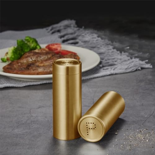 HERCHR 2 Stück Pfefferstreuer, Edelstahl-Gewürzspender, Metall-Salzstreuer, Gewürze, Gewürzstreuer, Gewürzflasche, Edelstahl-Pfefferstreuer Für Die Küche, Gold