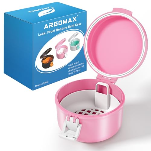 ARGOMAX Zahnspangendose Reinigungsbox, Zahnprothesen Aufbewahrungsbehälter, Zahnersatz Dose, Zahnprothesendose, Prothesenreinigungsetui Spülbox für Zahnschiene und Gebissschutz, Rosa