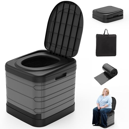 CAMPERFECT XXL Portable Toilet for Adults, Upgraded Camping Toilets Collapsible Toilet Extra Large 16.7-inch High Porta Potty for Camping Outdoor Activities and Travel, 18.1‘’*16.7''*16.7'' Gray
