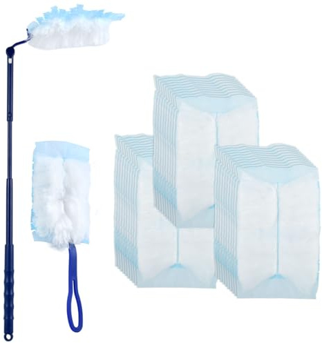 32Pcs Plumeau Poussiere Recharge Kit, OctBird 30Pcs Recharges Plumeau avec 2 Manche Long et Court, Recharge Manuelle de Chiffon à Poussière, Recharges Dépoussiérantes pour Poussière, Poils D'Animaux