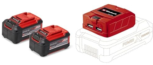 Original Einhell Akku PXC-Twinpack 5,2 Ah Power X-Change (Li-Ion, 18 V, 2x 5,2 Ah-Akkus, universell für alle PXC-Geräte, proaktives Batteriemanagement, angepasste Ladezyklen, inkl. USB-Akku-Adapter)