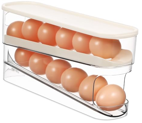 ABOOFAN Refrigerator Egg Rack Stackable Egg Storage Box Keeper for Fridge Roller Dispenser Space-saving Kitchen Organizer
