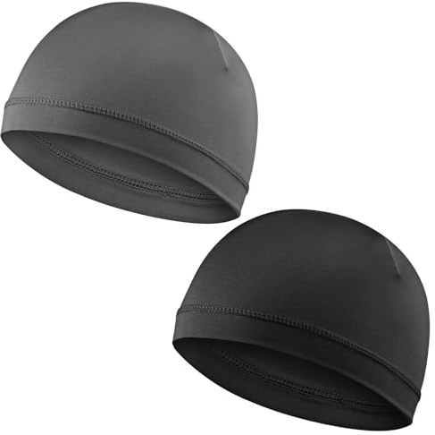 Gjinxi Schädelkappe Herren Beanie Mütze Laufmütze Herren Weich Dünne Mütze mit Atmungsaktiv Halloween Schlafmütze Dehnbar Helmfutter für Laufen Skifahren Radfahren Klettern usw(2 STK,Schwarz und Grau)