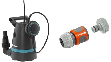 Gardena Klarwasser-Tauchpumpe 8600 Basic: Entwässerungspumpe & Pumpen-Anschlusssatz: Schlauchkupplung zum schnellen Anschluss von 13 mm