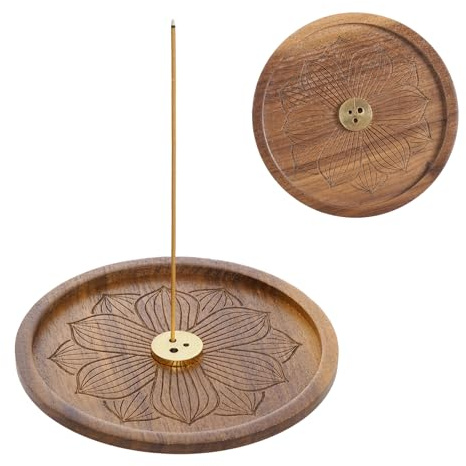 Holzlotus Räucherstäbchenhalter Lotus Räuchergefäß aus Holz mit Asche-Auffangschale Handgefertigter Brenner ideal für Heimdekoration, Meditation und Yoga