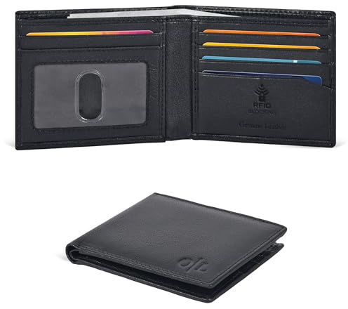 Oak Leathers Slim Leather Wallet for Men - RFID Wallets 6 Credit Card Holder Ultra Thin Gift for Mens, Front Pocket Minimalist Design (Nappa Black)