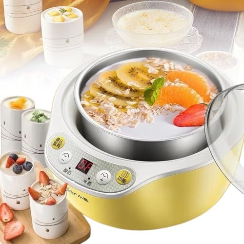 JMbpkduHs Yogurtera Automática De 1000 Ml, con Revestimiento De Acero Inoxidable 304 Y 4 Tazas, Pantalla LED + Temporizador, para Yogurtera Casera, Máquina para Hacer Queso, 20 W