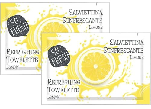 50 Salviette rinfrescanti igienizzanti al limone imbustate singolarmente