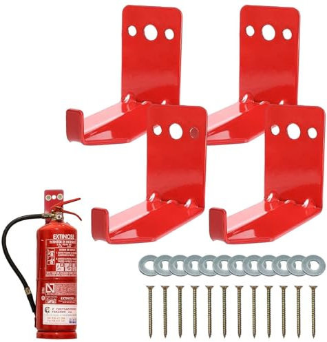 Wandhalterung für Feuerlöscher, Feuerlöscherhalterung, 4X robuste Hakenaufhänger, Feuerlöscherhalter aus Metall mit Schrauben für Trocken- und Wasserlöscher
