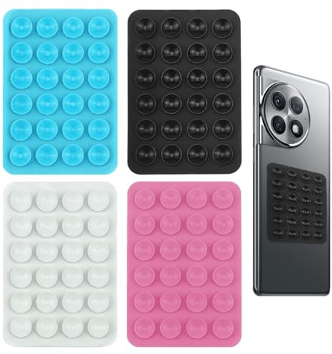 4er Pack Silikon-Saugnäpfe für Alle Handy-Modelle, Vielseitig Einsetzbar Selbstklebende Saugnapf,Anti-Rutsch Handy Halterung Saugnapf,für Selfies und Videos,Freihändig,Schwarz, Blau, Rosa, Weiß