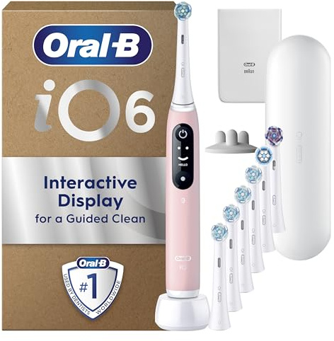 Oral-B iO6 Pink Sand Electric Toothbrush + Oral-B iO Assorted White Toothbrush Heads x 7