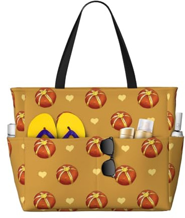 LiuMng Sac de plage de grande capacité – Sac de voyage imperméable imprimé pain beurré multi-poches fourre-tout pour les vacances, la gym, les femmes, noir, taille unique