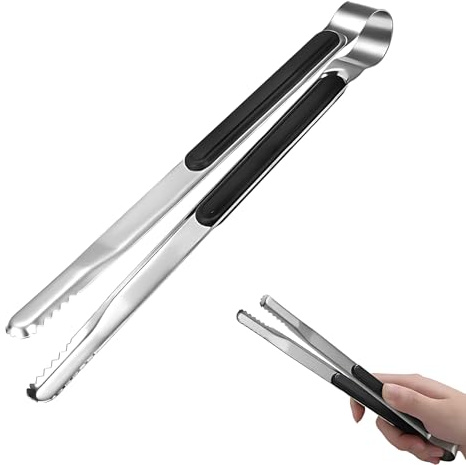 YAFIYGI BBQ Tongs Premium Korean Cooking Heat Resistant Metal Kitchen Utensils Set for Frying Grilling Meat Hot Pot and Ice 12 inch Non Slip Grip Tongs for Cooking Essentials