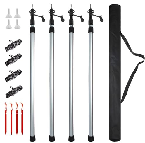 Umisu 4PCS Mât de Tente Télescopique Support de Bâche en Aluminium 2,3M Poteaux de Bâche Réglable Poteau pour Voile Ombrage Camping Vacances Accessoires pour Auvent Toile Jardin (Argenté)