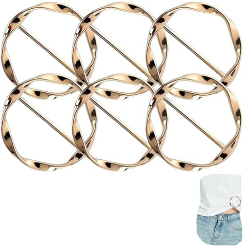 RAMGLYO 6 Broches de Metal para Mujer, Clip para Camiseta, Hebilla, Anillo para Pañuelo de Seda, Nudo de Dobladillo, Cierre para Camisas y Accesorios (Oro)