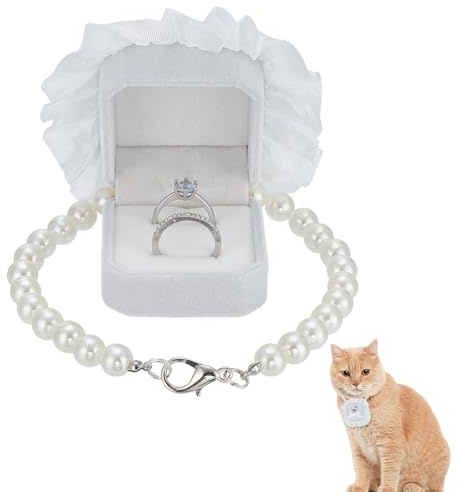 FINGERINSPIRE Hundehalsband Zur Hochzeit Mit Perlen Und Ringschachtel 29.8cm Weiße Abnehmbare Displaybox Für Hundehalsbänder Und Ringe Mit Perlenketten Und Verschluss Für Heiratsantrag Verlobung