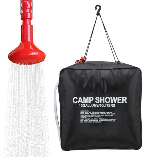 FRELEAN Solar Shower Bag 40L (10 Gallon) Portable Camping Shower – Heats to 113°F in 3 Hours, Leak-Proof Black PVC Material for Outdoor Showers at Beach, Hiking, Travel | Eco-Friendly & Easy to Use