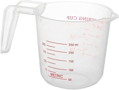 250 ml Kunststoff-Messbecher mit Skalengriff, transparente Messbecher, stapelbarer Behälter für Flüssigkeiten, trocken, fest, professioneller Prozess