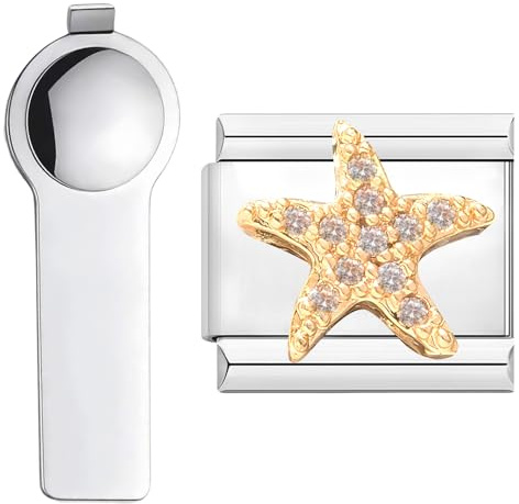 VLYX Breloque personnalisée dorée sur le thème des mini-créatures, avec outil d'installation, maillon italien en acier inoxydable de 9 mm