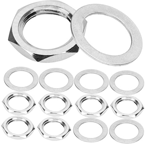 EXQUIMEUBLE 10 Stück Metalldichtungen Und Muttern Für E-gitarren Klinkenbuchsen Silberne Unterlegscheiben Ersatzteile Für E-bass Zubehör