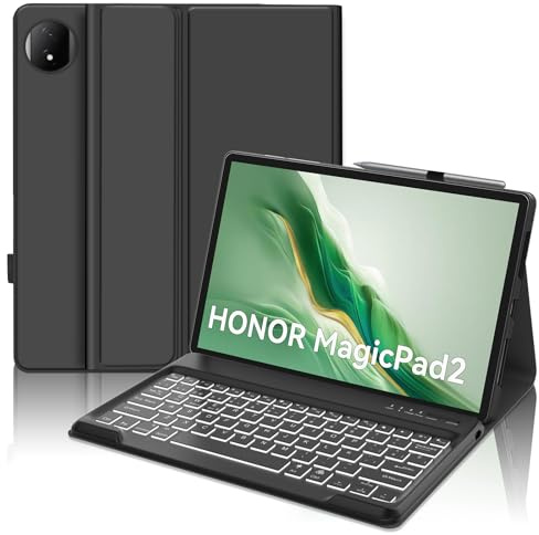WAVATA Funda Teclado para Honor Magic Pad 2 Tablet, Retroiluminado Magnético Desmontable Inalámbrico Bluetooth para Honor Magic Pad 2, Negro