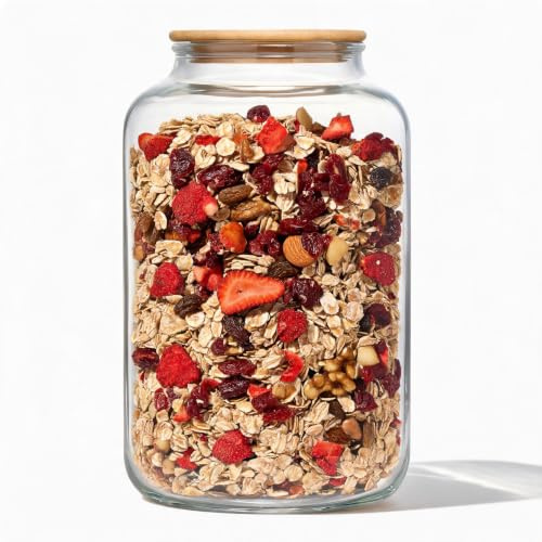 Danmu Art 1Pack 5L Glass Flour Storage Jar with Airtight Lid - Round Large Kitchen Canister for, Sugar, Pet Food & Pantry Organisation, Laundry Pods & Countertop (5 litres)