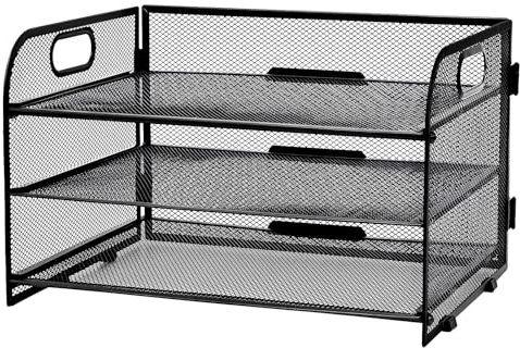 Hotyin 3 Niveles Bandeja Organizadora, A4 Archivos de Escritorio, Estantes de Malla para Archivos con Asa, Papel Organizador para Carpetas, Documentos, Negro