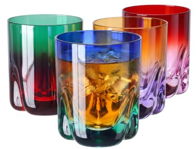 Krosno – Bicchieri da Whisky, Drink e Cocktail 250 ml – Set da 4 pezzi in 4 colori unici – Collezione Aurora – Cristallo senza piombo – Dipinti a mano