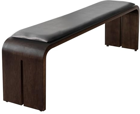 Modern svart träbänk för matbord, kraftig inomhus entrébänk med vadderade säten, rundade hörn, ingen montering krävs (brun 80 cm/31,49 tum)