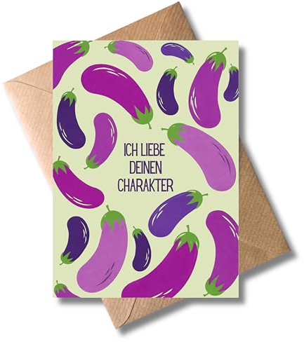 WBdesignz lustige Liebeskarte Aubergine mit Umschlag - „Ich liebe deinen Charakter“ - Witzige freche Karte - zum Valentinstag Jahrestag - als Geschenkidee mit Humor für Partner Freund (DIN A6)
