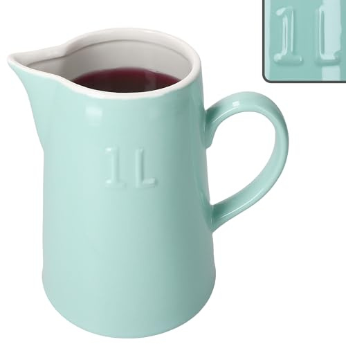 MamboCat Emilia Pichet à la menthe, 1 l, en faïence, vert pastel et blanc crème, idéal pour l'eau, le jus, le lait, le cacao et la limonade, le petit-déjeuner, le brunch et le quotidien I Carafe avec