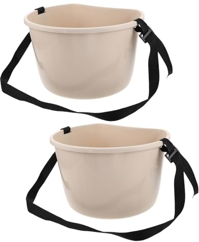 NUOBESTY 2pcs Multifunctional Fruit Picking Bucket with Shoulder Strap – White 22lb Capacity Fertilizer Spreader and Berry Harvesting Basket for Garden and Farm Use