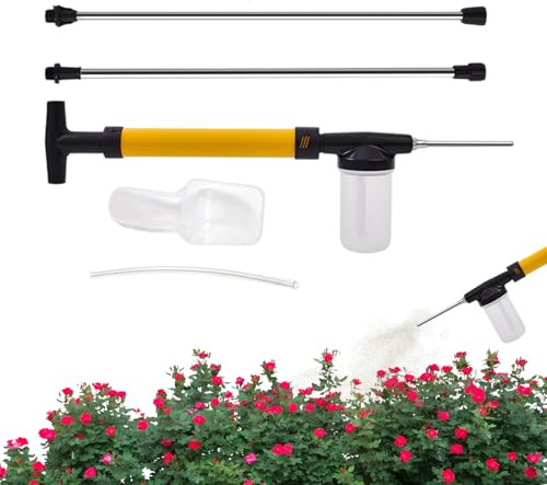 Plumeau de jardin – Distributeur de poudre pour | Bidon léger avec baguette longue portée, presse à main, appareil d'épandage uniforme pour pelouse, serre, intérieur et extérieur