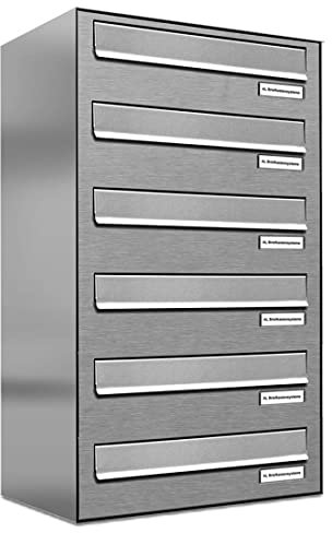 AL Briefkastensysteme 6er Briefkasten für Tür/Zaundurchwurf in V2A Edelstahl, 6 Fach, wetterfeste Premium Briefkastenanlage Design modern