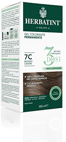 Herbatint Gel Colorante Permanente 3Dosi, 300ml - 7C Biondo Cenere, Senza Ammoniaca, per Pelli Sensibili, 100% Copertura Capelli Bianchi, con 8 Estratti Naturali Bio