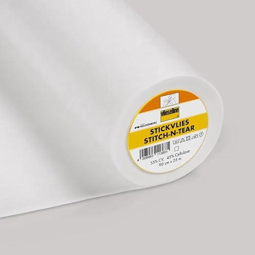 Stickvlies, näh- und ausreißbar, hilfreich als Unterlage für Applikationen, Stickerreien, individuelle Gestaltungsmöglichkeiten (0,90 m x 5 m)