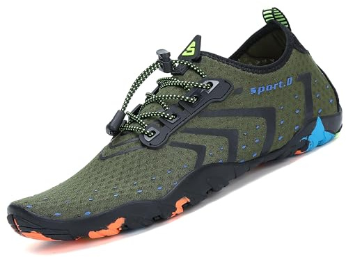 SAGUARO Scarpe da Scoglio per Uomo Donna Asciugatura Rapida Scarpette da Spiaggia Surf Traspirante Antiscivolo Scarpe Immersione, Ondulato Verde 47