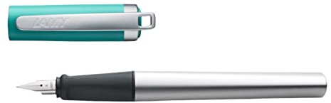 Lamy nexx opal green Füller - Füllhalter mit rutschfestem Griff & polierter Stahlfeder in Strichbreite A - dreieckiges Gehäuse aus Aluminium - inkl. Tintenpatrone T 10 blau - Rechtshänder