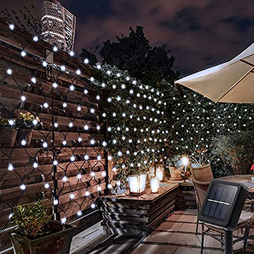SUAVER Luci Solari Esterno, 204LEDs 3x2m Catena Luminosa Solari Tenda Luminosa Impermeabile 8 modalità Tenda Luci Natale Decorative Per Giardino,Patio,Cancello,Matrimonio,Festa (Bianca)