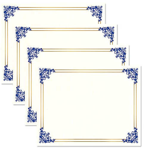 Empire Blue, Gold & White Parchment Certificate Papers - Pack of 100, Laser & Inkjet Printer Compatible, for Office, Business Awards, Graduation, School Diplomas, 8-1/2 x 11 on 60 lb. Text Stock