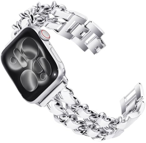KADES Damen Ersatzarmbänder Kompatibel mit Apple Watch Armband 42mm(Series 10 11) 41mm 40mm 38mm,Metall Gliederarmband für iWatch SE (3 2 1) Series 11/10/9/8/7/6/5/4/3/2/1, Silber/Weiß