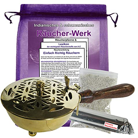 Weihrauchbrenner Räucherstövchen Blume des Lebens Räuchergefäß Räucherpfanne 6-TLG Räucherset zum räuchern für Rauhnächte mit Räucherkohle & Räucherzubehör. 7860-1