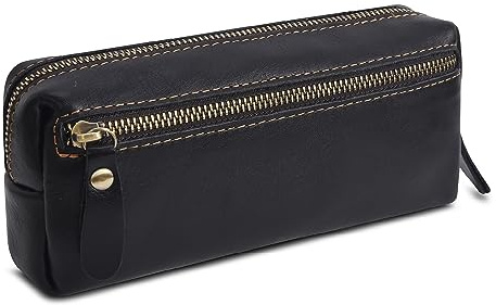 Wonderpool Trousse en Cuir Plumier Étui à Stylo Porte-marqueur Grande Capacité avec Pochette pour Organisateur Poche intérieure Outils Maquillage Papeterie (Noir)