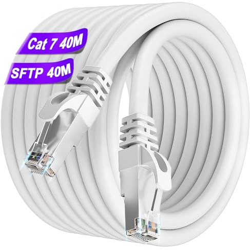 Soibke LAN Kabel 40 Meter Cat 7 Netzwerkkabel 40m Weiß Schirmung Gigabit | Ethernet Kabel Hochgeschwindigkeit Internet Kabel SFTP 10Gbps 600Mhz RJ45 Kabel Indoor Patchkabel für Modem Router PC