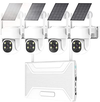 AKAVIG Sistema de cámara de Seguridad de energía Solar de 4MP para Exteriores con 4 cámaras, Kit NVR de vigilancia Solar WiFi inalámbrico con Audio bidireccional, visión Nocturna en Color